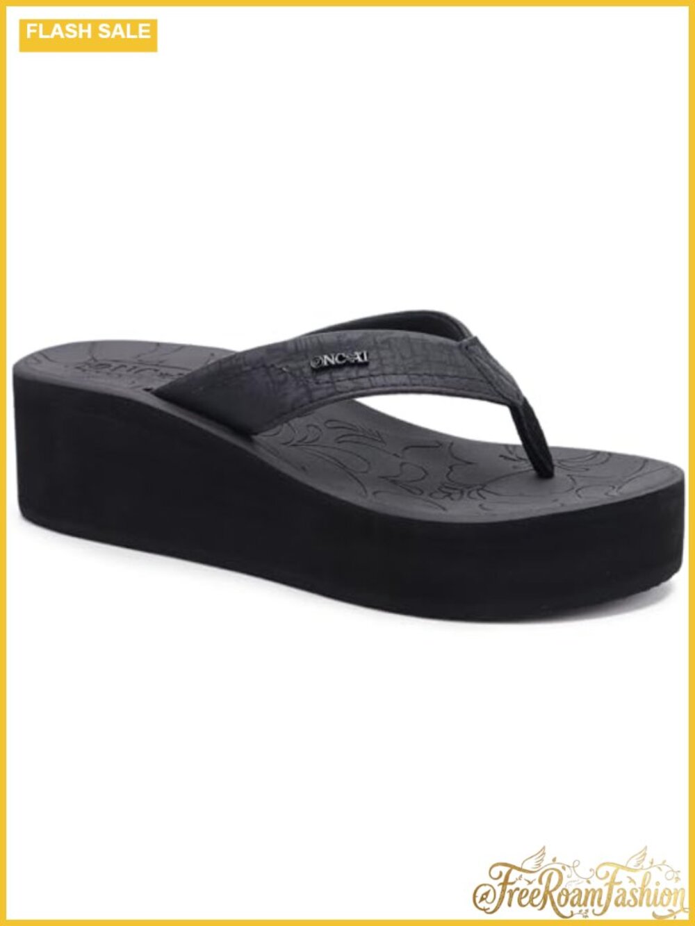 ONCAI Women's Platform Wedge Flip Flops Faux Leather Arch Support Sandals